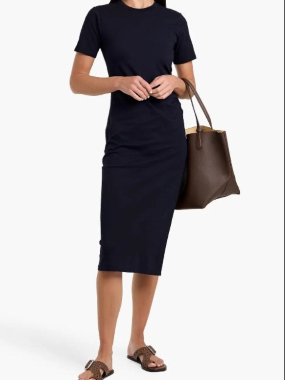 FRAME The T-Shirt Cotton Jersey Midi Dress Navy Size L